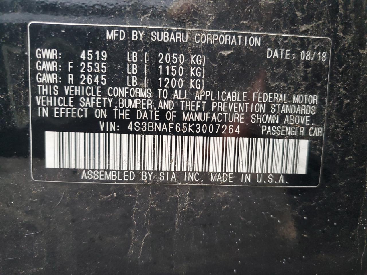 Photo 11 VIN: 4S3BNAF65K3007264 - SUBARU LEGACY 