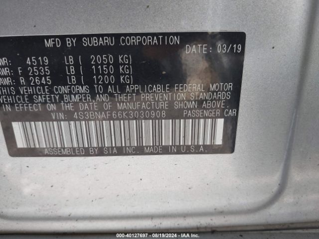 Photo 8 VIN: 4S3BNAF66K3030908 - SUBARU LEGACY 