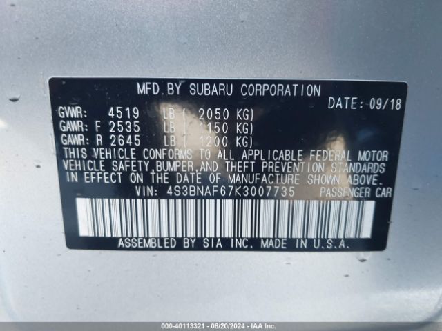 Photo 8 VIN: 4S3BNAF67K3007735 - SUBARU LEGACY 