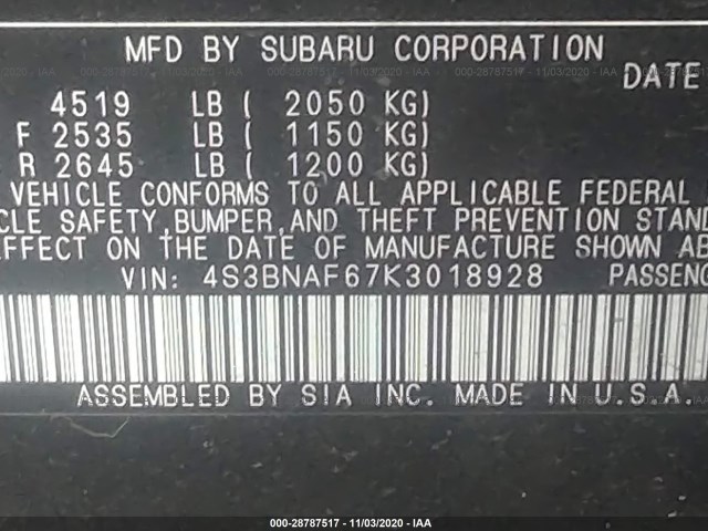 Photo 8 VIN: 4S3BNAF67K3018928 - SUBARU LEGACY 