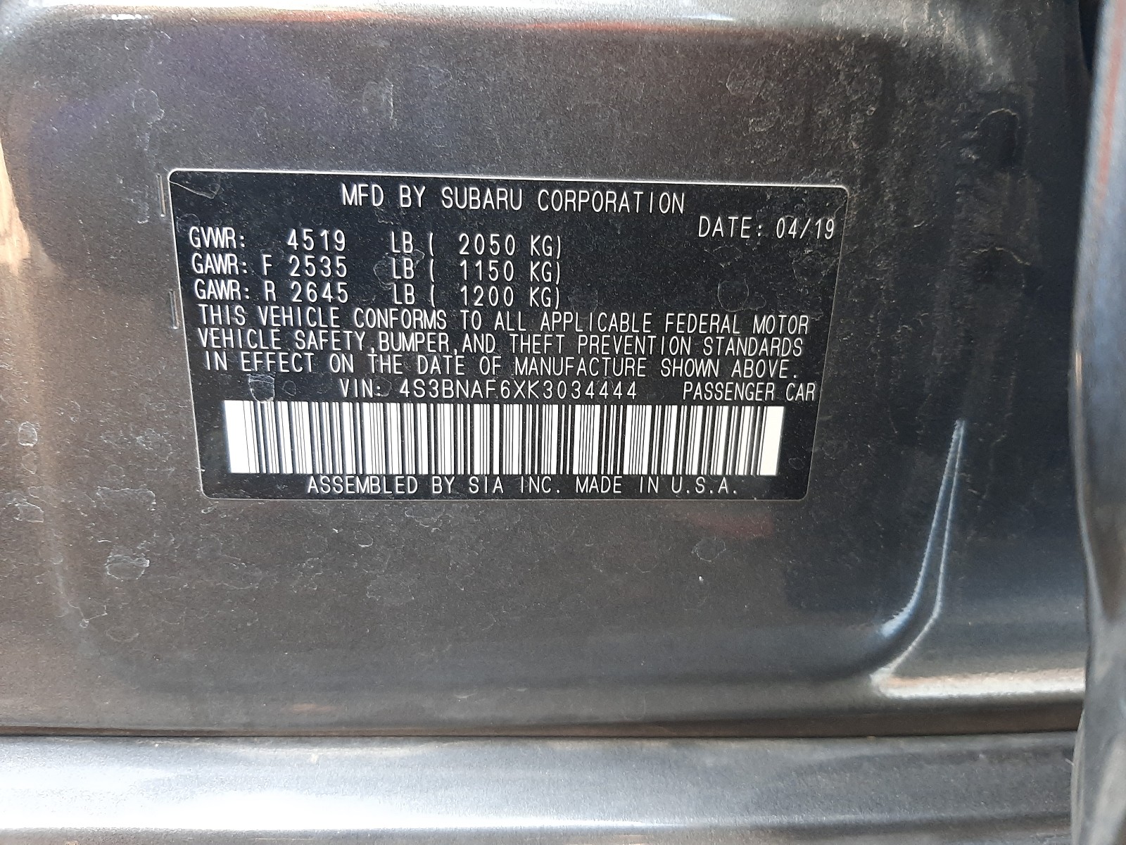 Photo 9 VIN: 4S3BNAF6XK3034444 - SUBARU LEGACY 2.5 