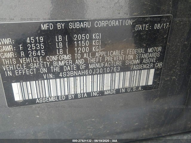 Photo 8 VIN: 4S3BNAH60J3010763 - SUBARU LEGACY 