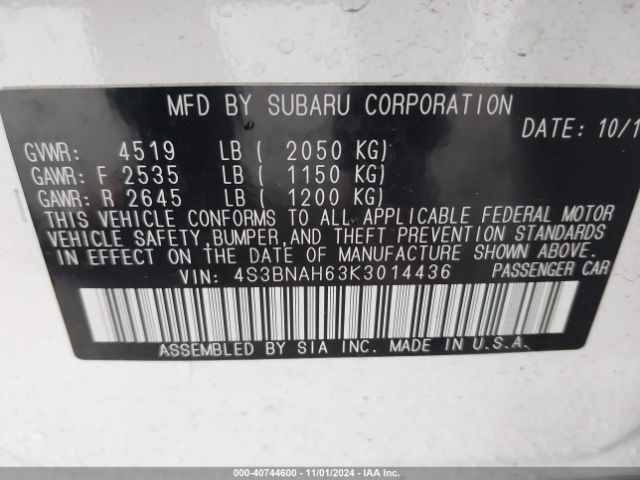 Photo 8 VIN: 4S3BNAH63K3014436 - SUBARU LEGACY 