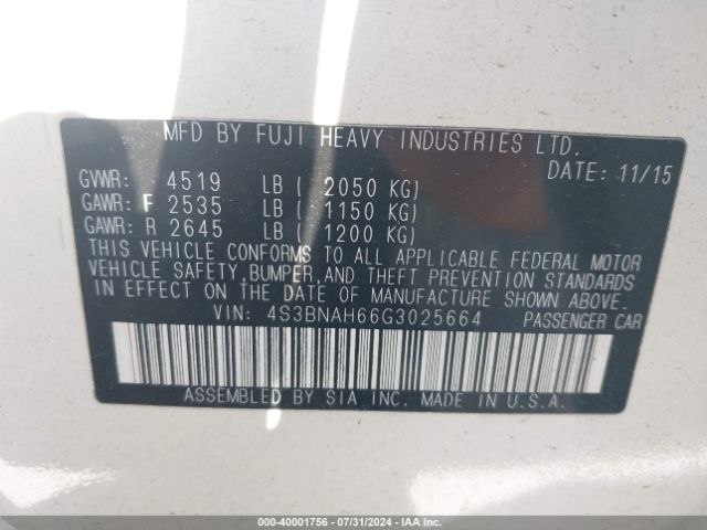 Photo 8 VIN: 4S3BNAH66G3025664 - SUBARU LEGACY 