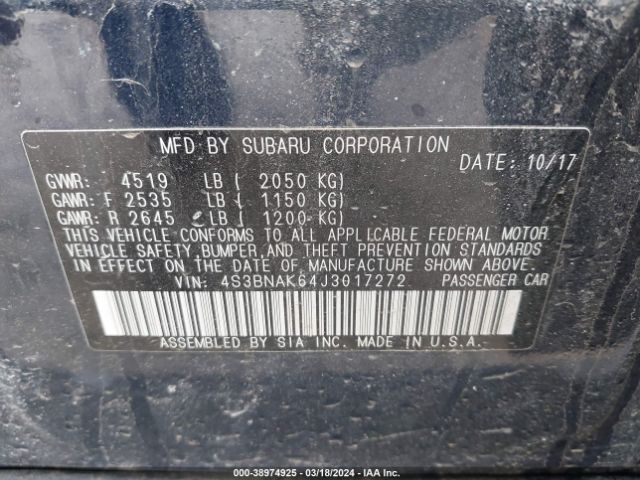 Photo 8 VIN: 4S3BNAK64J3017272 - SUBARU LEGACY 