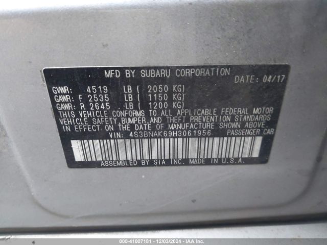 Photo 8 VIN: 4S3BNAK69H3061956 - SUBARU LEGACY 