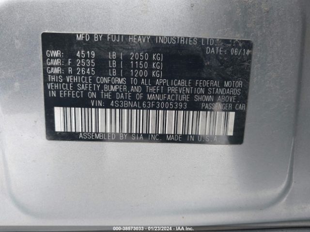 Photo 8 VIN: 4S3BNAL63F3005393 - SUBARU LEGACY 