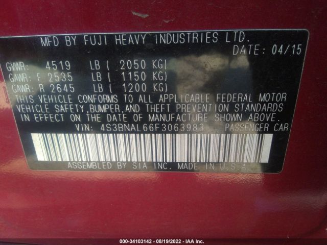 Photo 8 VIN: 4S3BNAL66F3063983 - SUBARU LEGACY 