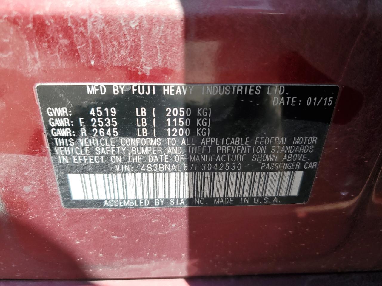 Photo 11 VIN: 4S3BNAL67F3042530 - SUBARU LEGACY 