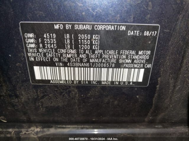 Photo 8 VIN: 4S3BNAN61J3006578 - SUBARU LEGACY 