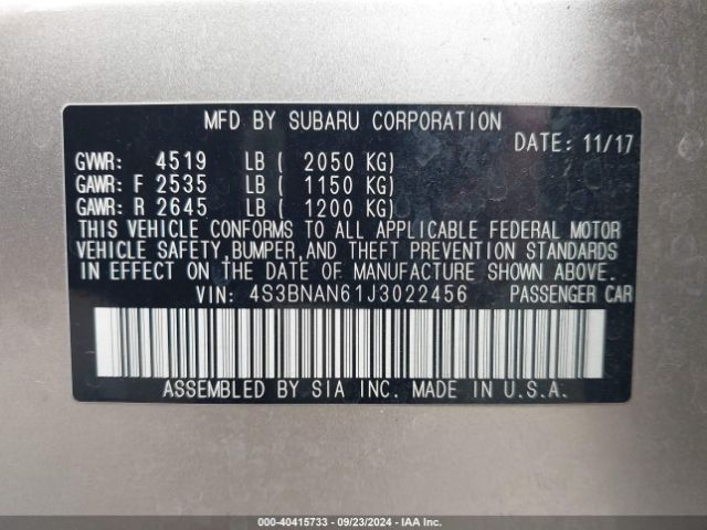 Photo 8 VIN: 4S3BNAN61J3022456 - SUBARU LEGACY 