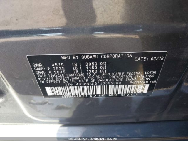 Photo 8 VIN: 4S3BNAN61J3035983 - SUBARU LEGACY 