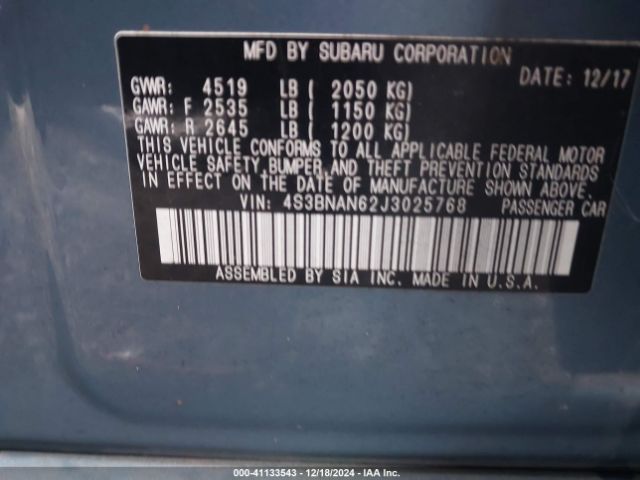 Photo 8 VIN: 4S3BNAN62J3025768 - SUBARU LEGACY 