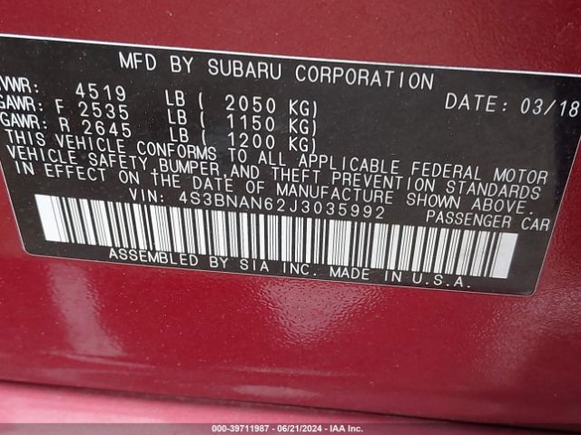 Photo 8 VIN: 4S3BNAN62J3035992 - SUBARU LEGACY 