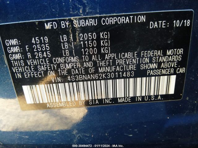 Photo 8 VIN: 4S3BNAN62K3011483 - SUBARU LEGACY 