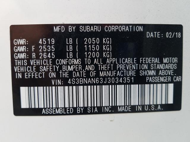 Photo 9 VIN: 4S3BNAN63J3034351 - SUBARU LEGACY 2.5 