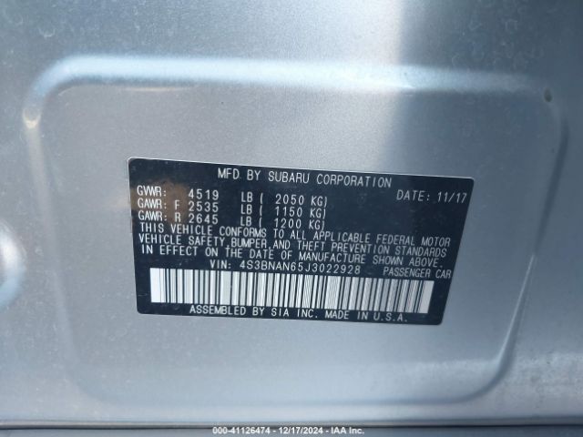 Photo 8 VIN: 4S3BNAN65J3022928 - SUBARU LEGACY 