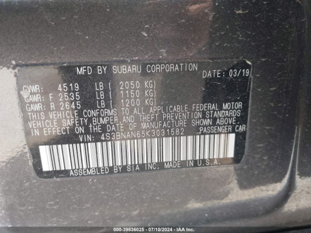 Photo 8 VIN: 4S3BNAN65K3031582 - SUBARU LEGACY 