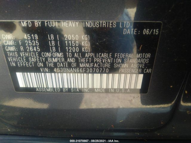 Photo 8 VIN: 4S3BNAN66F3070770 - SUBARU LEGACY 