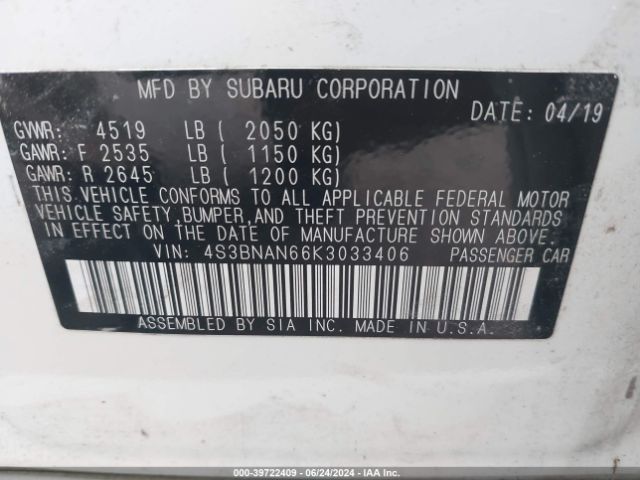 Photo 8 VIN: 4S3BNAN66K3033406 - SUBARU LEGACY 