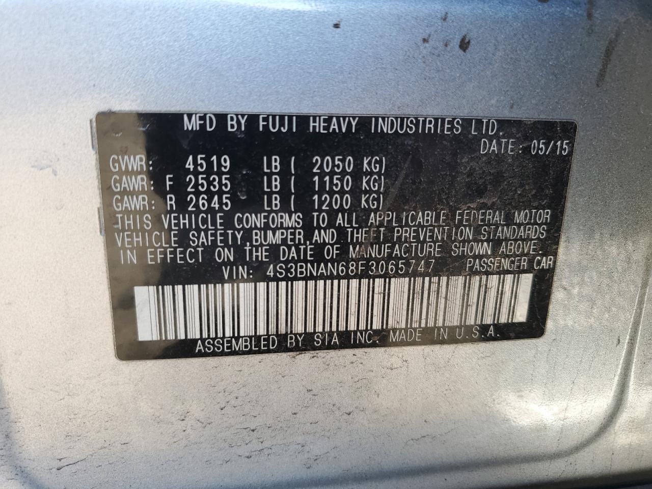 Photo 12 VIN: 4S3BNAN68F3065747 - SUBARU LEGACY 