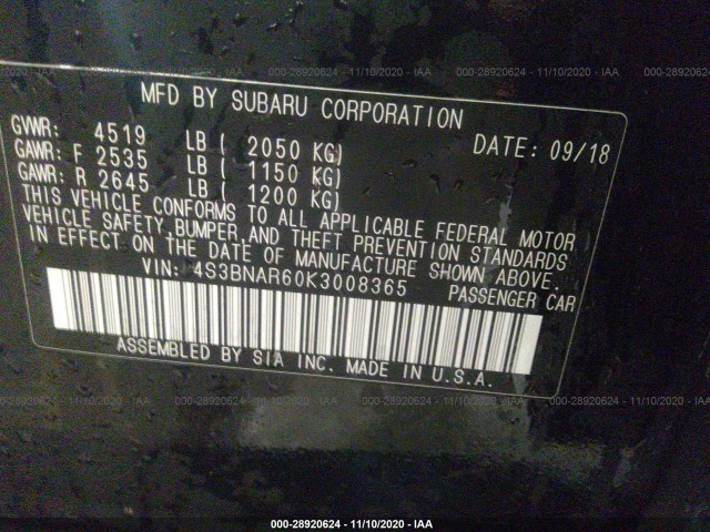 Photo 8 VIN: 4S3BNAR60K3008365 - SUBARU LEGACY 