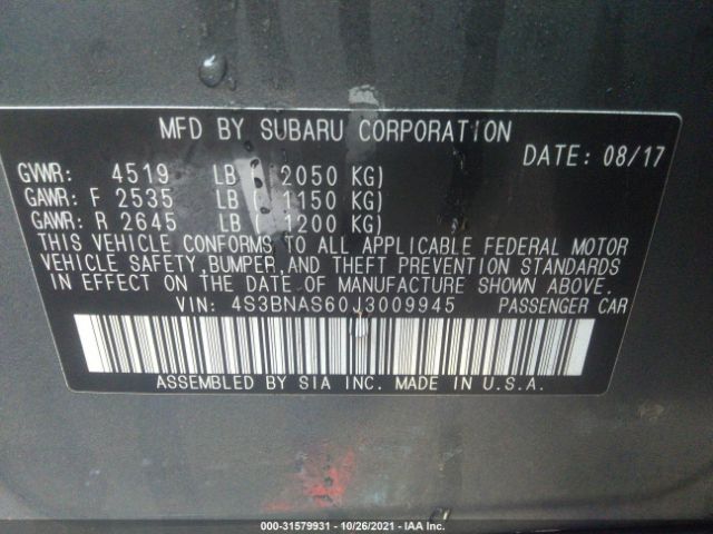 Photo 8 VIN: 4S3BNAS60J3009945 - SUBARU LEGACY 