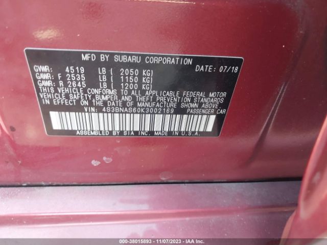 Photo 8 VIN: 4S3BNAS60K3002169 - SUBARU LEGACY 