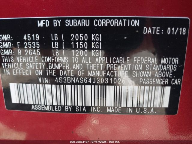 Photo 8 VIN: 4S3BNAS64J3031026 - SUBARU LEGACY 