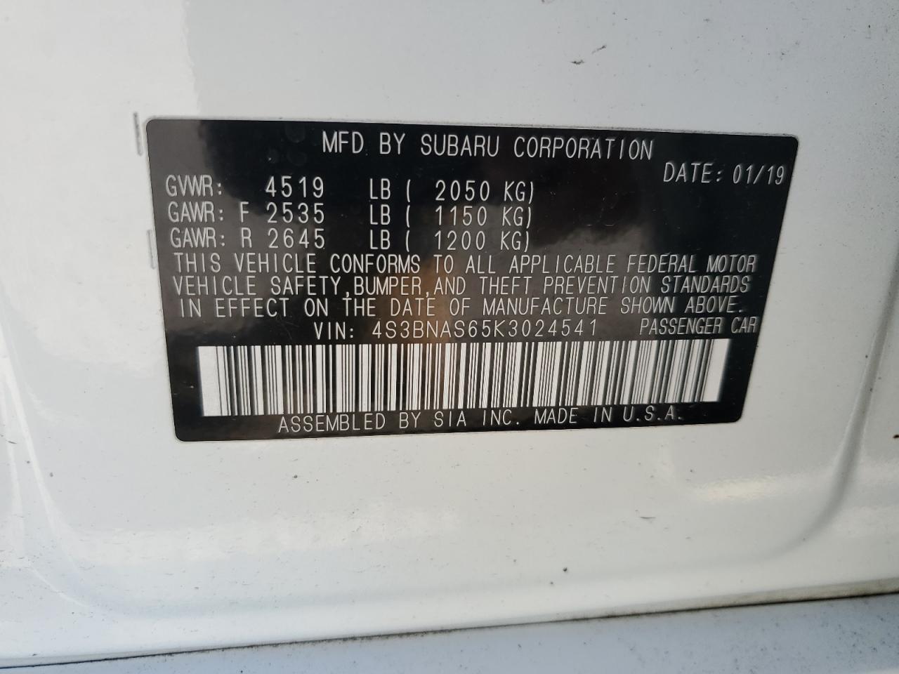 Photo 11 VIN: 4S3BNAS65K3024541 - SUBARU LEGACY 