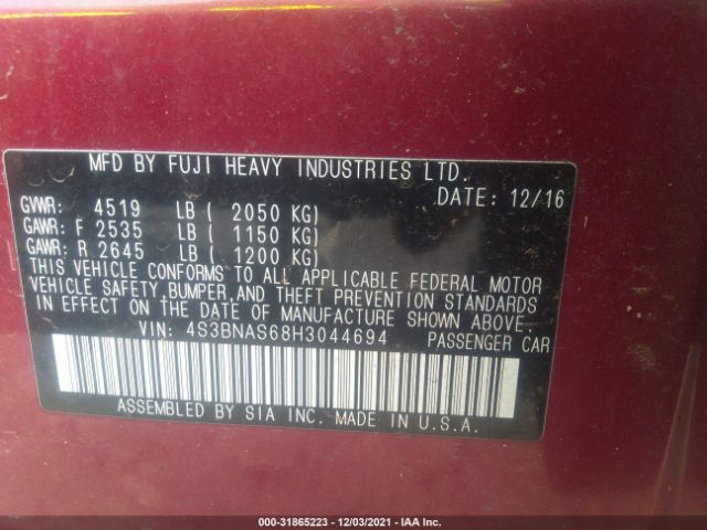 Photo 8 VIN: 4S3BNAS68H3044694 - SUBARU LEGACY SPO 