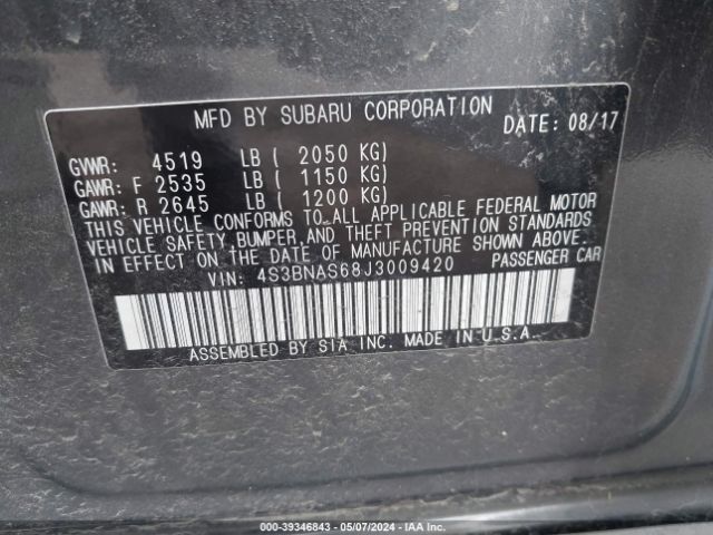 Photo 8 VIN: 4S3BNAS68J3009420 - SUBARU LEGACY 