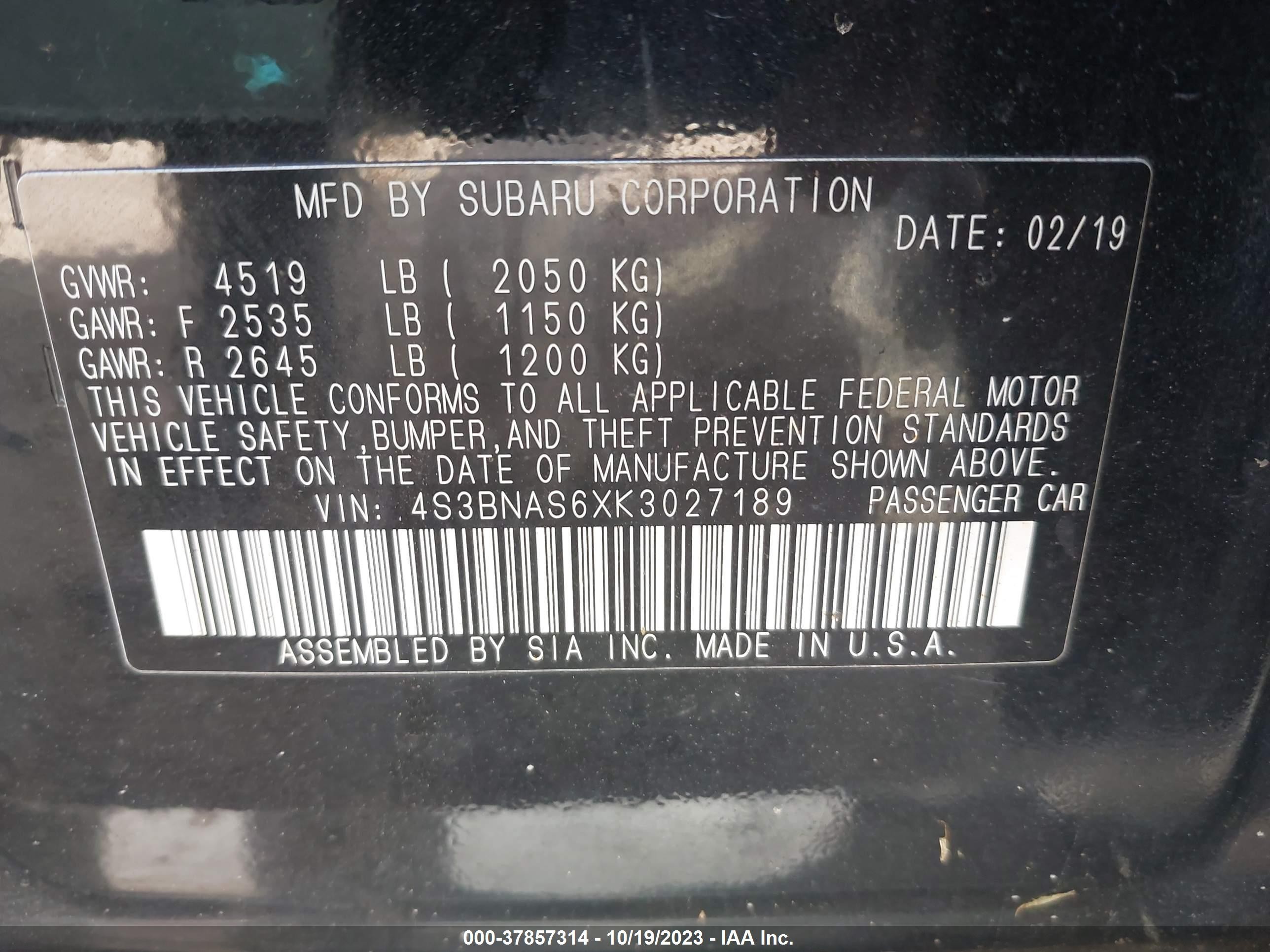 Photo 8 VIN: 4S3BNAS6XK3027189 - SUBARU LEGACY 