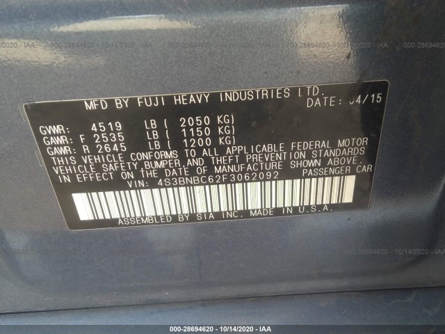 Photo 8 VIN: 4S3BNBC62F3062092 - SUBARU LEGACY 