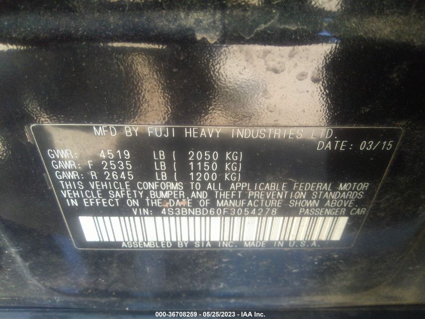 Photo 8 VIN: 4S3BNBD60F3054278 - SUBARU LEGACY 