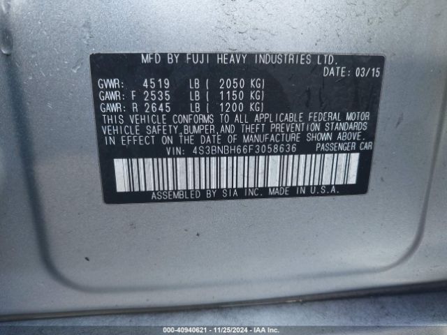 Photo 8 VIN: 4S3BNBH66F3058636 - SUBARU LEGACY 