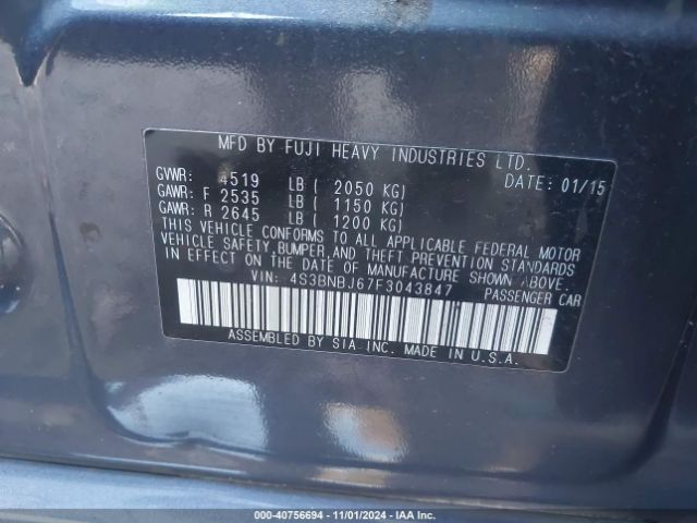 Photo 8 VIN: 4S3BNBJ67F3043847 - SUBARU LEGACY 