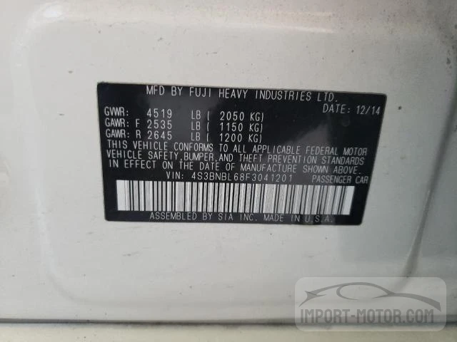 Photo 11 VIN: 4S3BNBL68F3041201 - SUBARU LEGACY 