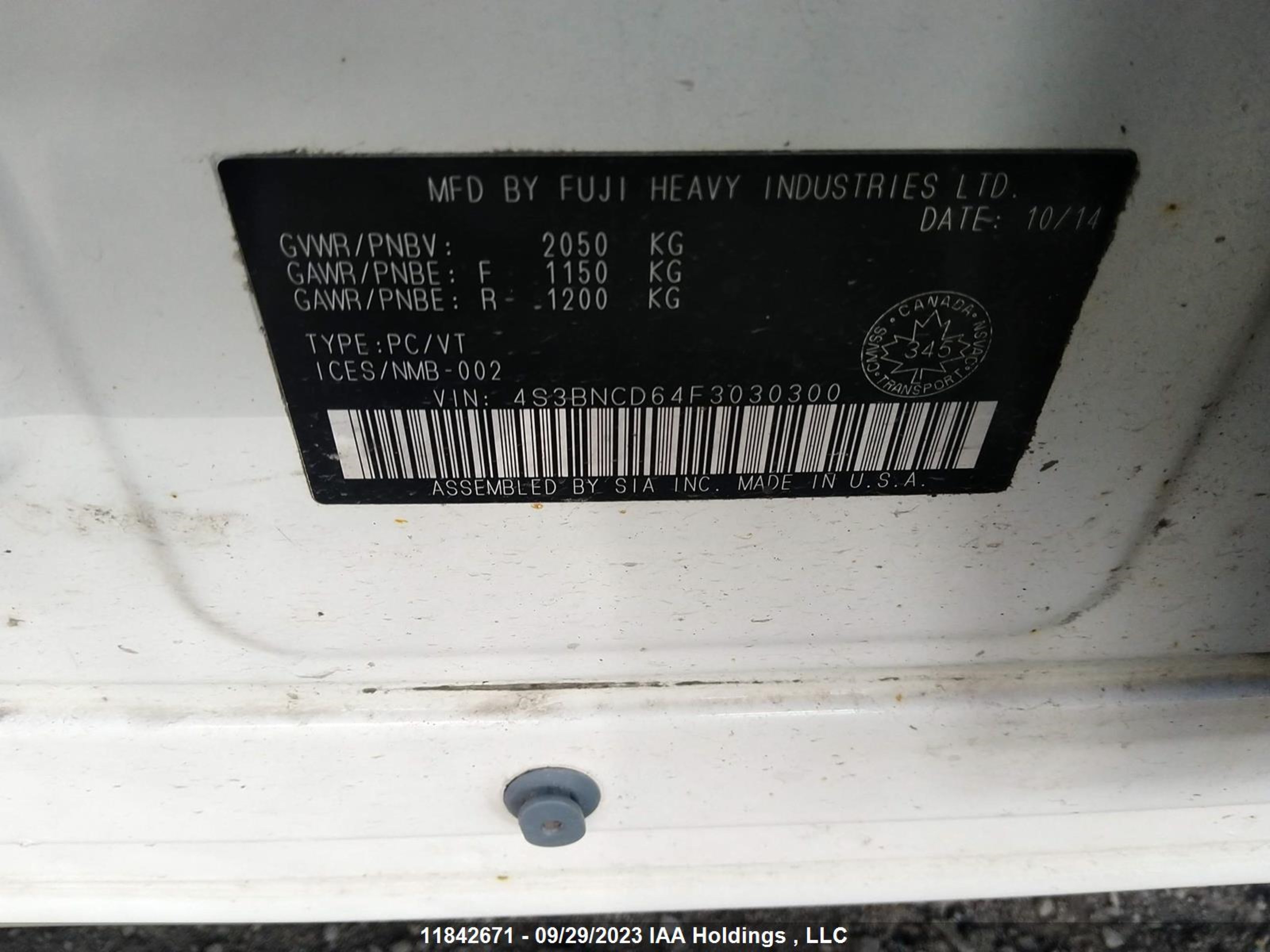 Photo 8 VIN: 4S3BNCD64F3030300 - SUBARU LEGACY 