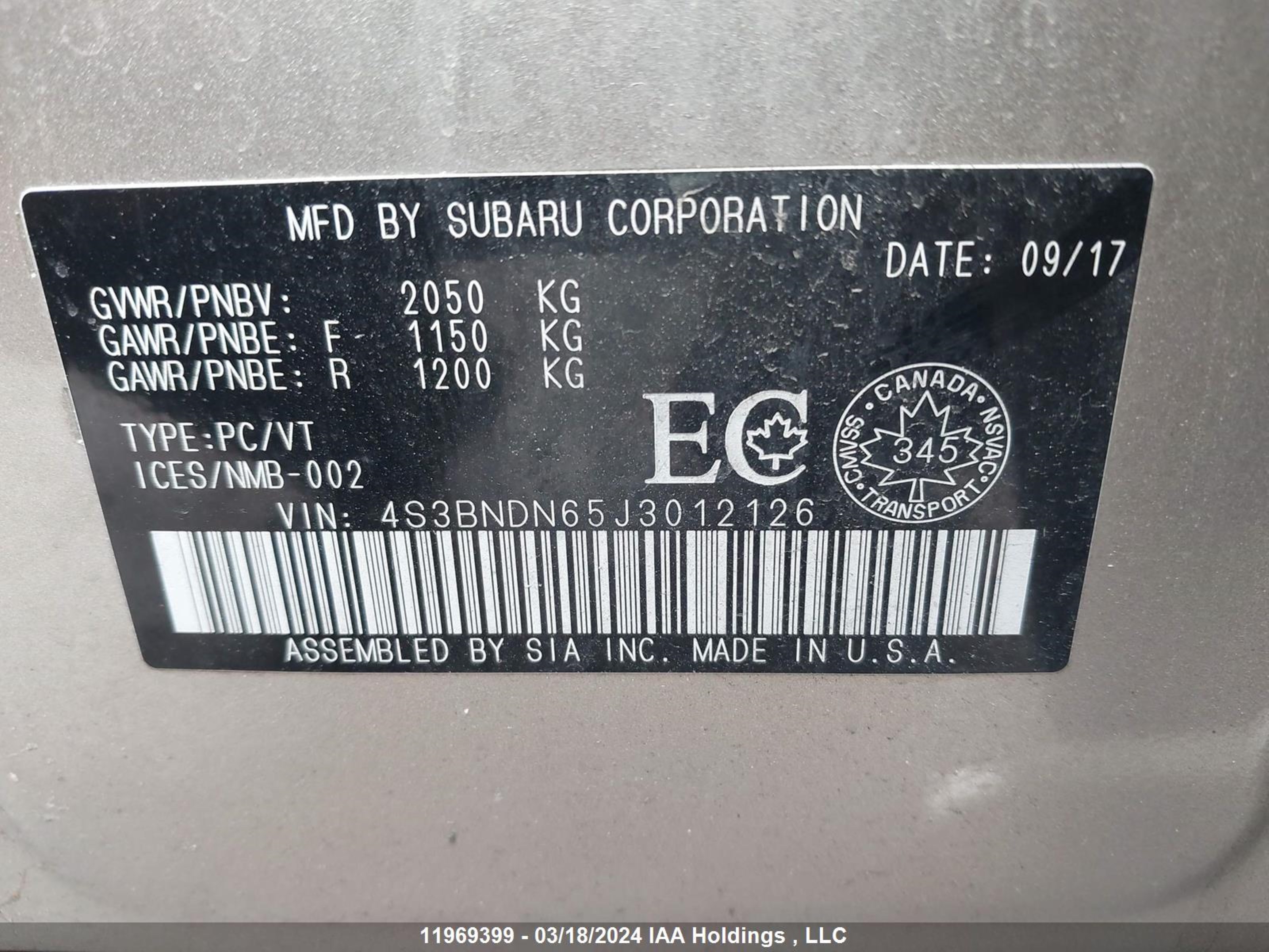 Photo 8 VIN: 4S3BNDN65J3012126 - SUBARU LEGACY 