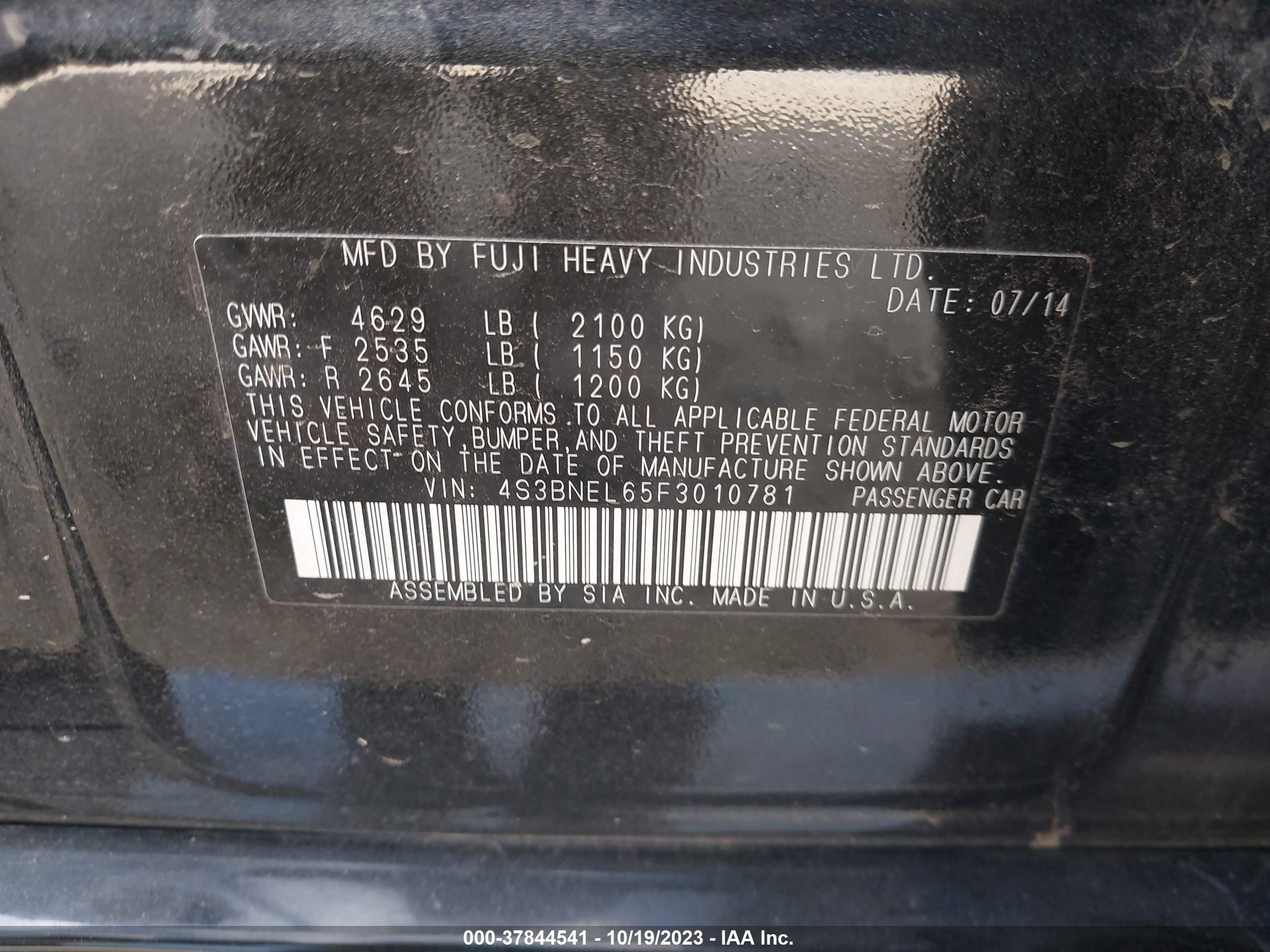 Photo 8 VIN: 4S3BNEL65F3010781 - SUBARU LEGACY 