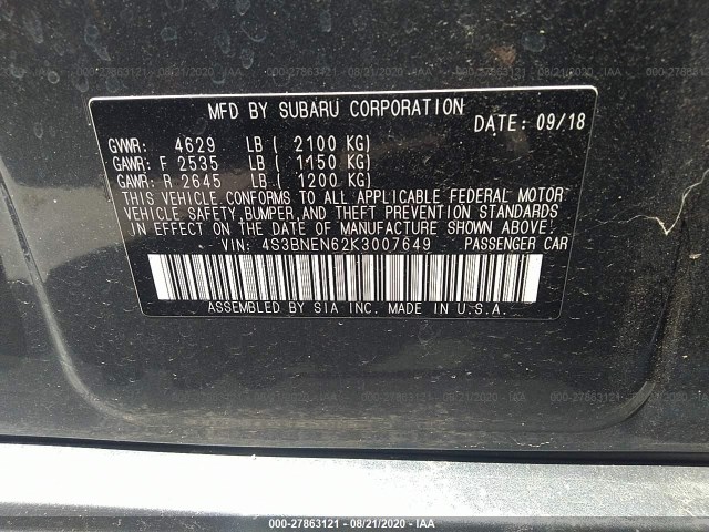 Photo 8 VIN: 4S3BNEN62K3007649 - SUBARU LEGACY 