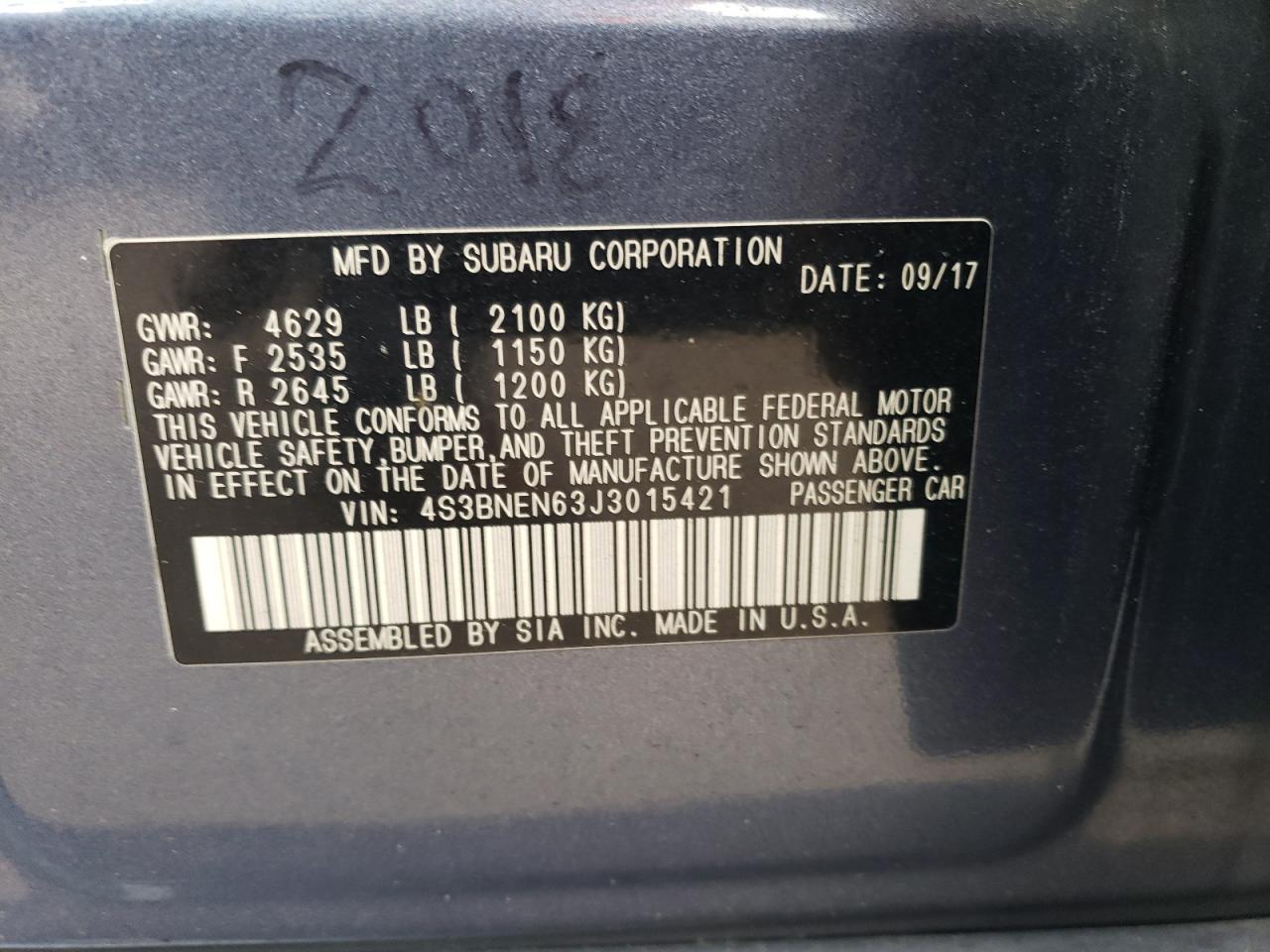 Photo 11 VIN: 4S3BNEN63J3015421 - SUBARU LEGACY 