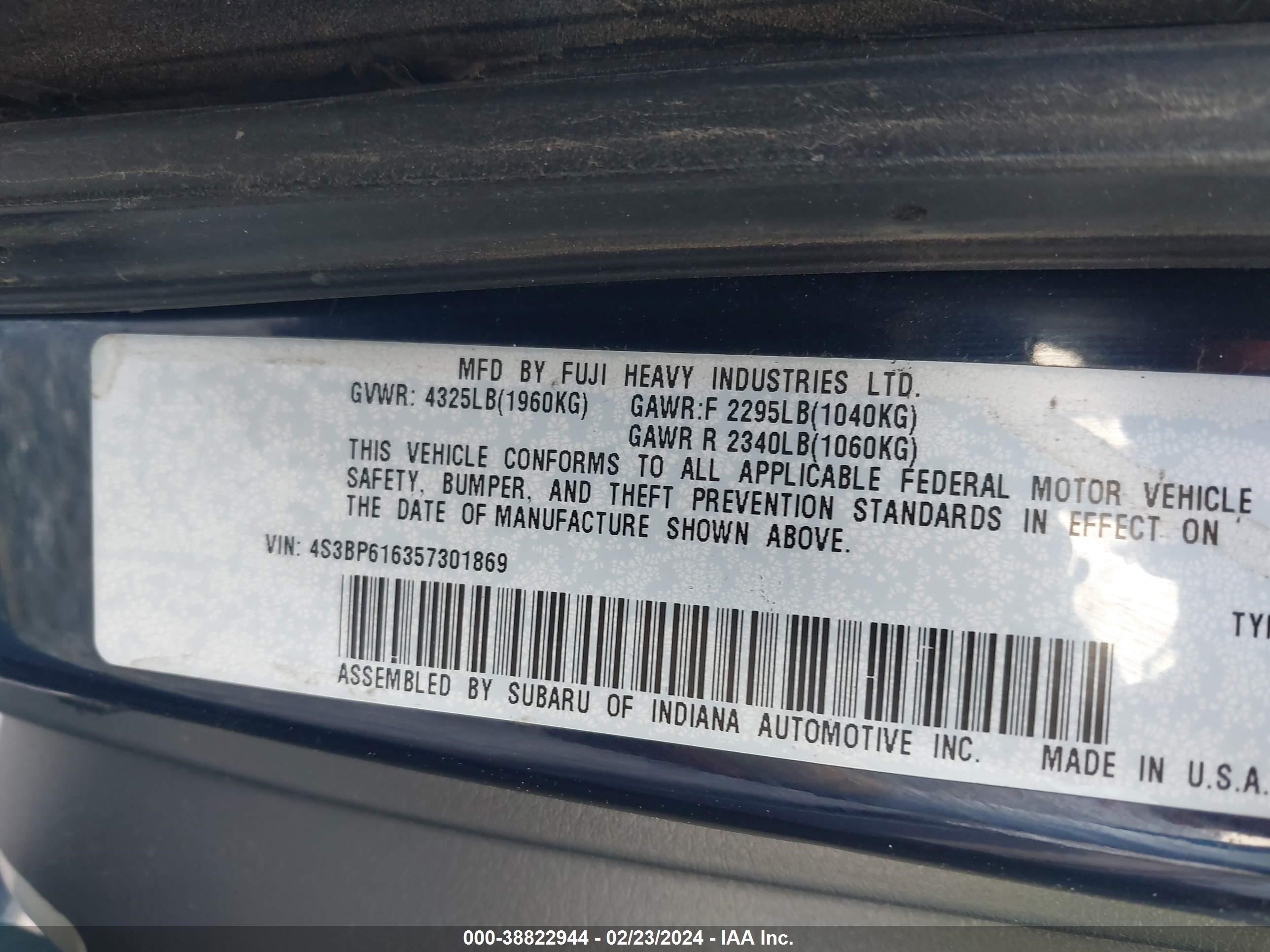 Photo 8 VIN: 4S3BP616357301869 - SUBARU LEGACY 