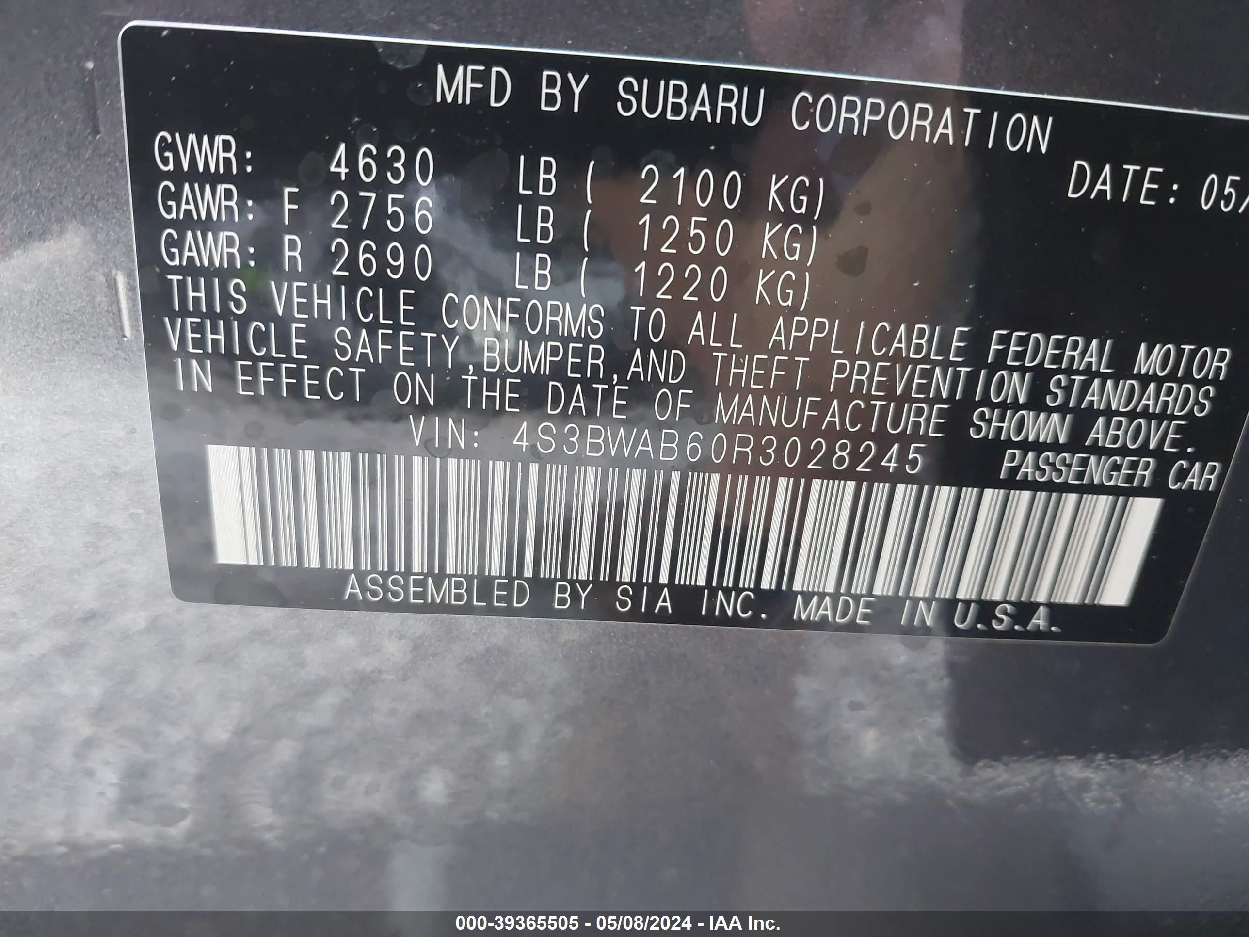 Photo 8 VIN: 4S3BWAB60R3028245 - SUBARU LEGACY 