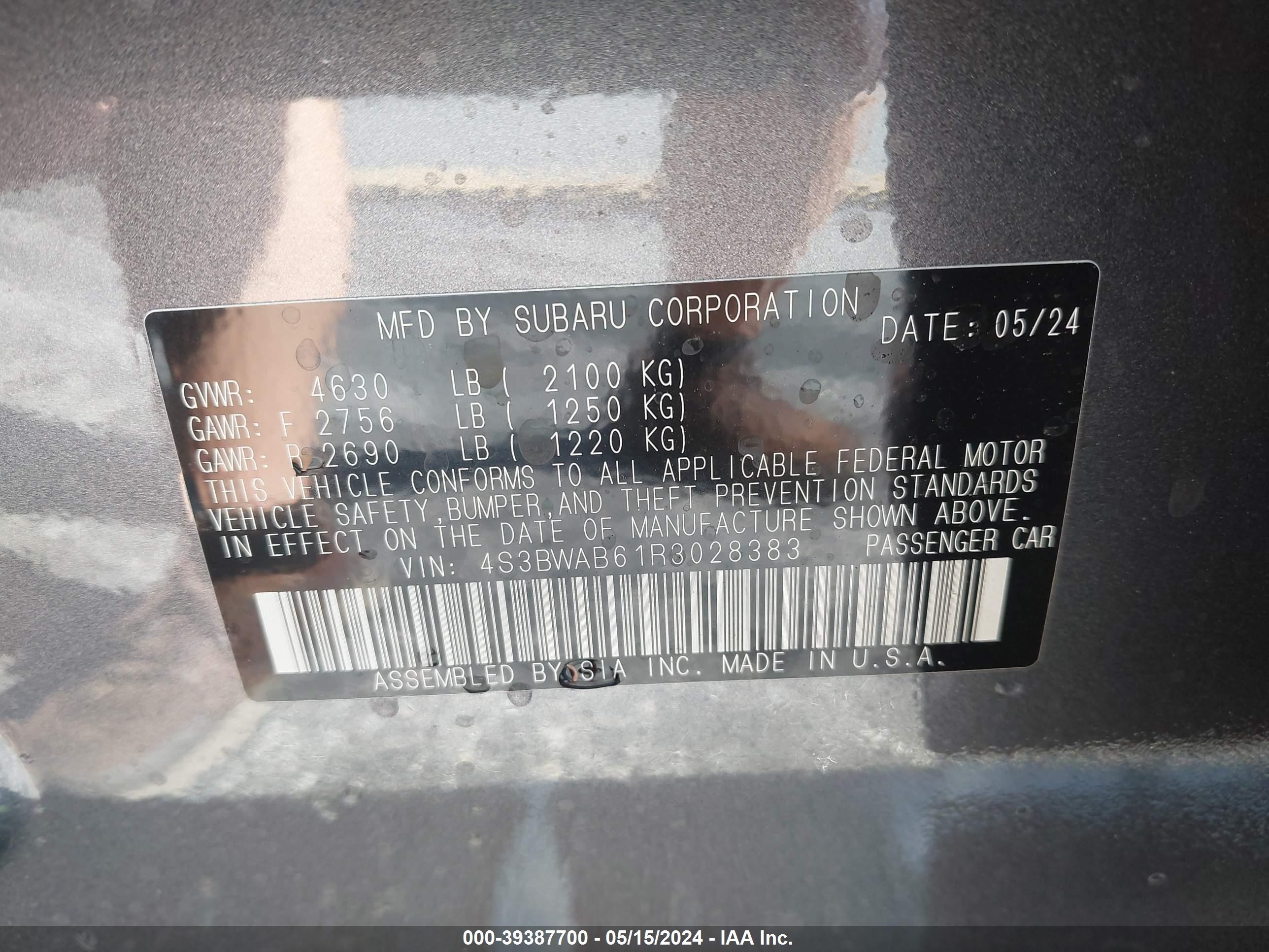 Photo 8 VIN: 4S3BWAB61R3028383 - SUBARU LEGACY 