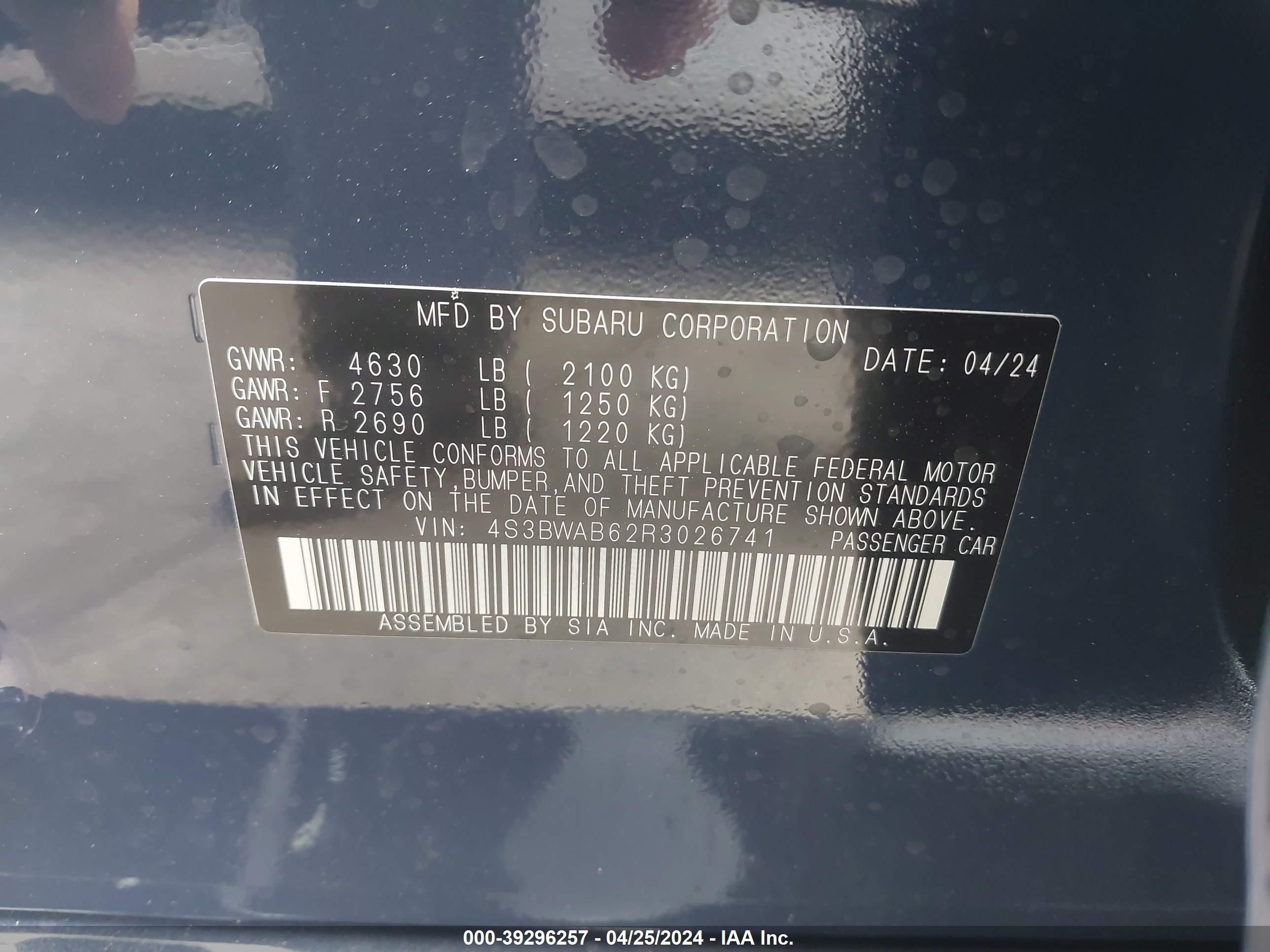 Photo 4 VIN: 4S3BWAB62R3026741 - SUBARU LEGACY 