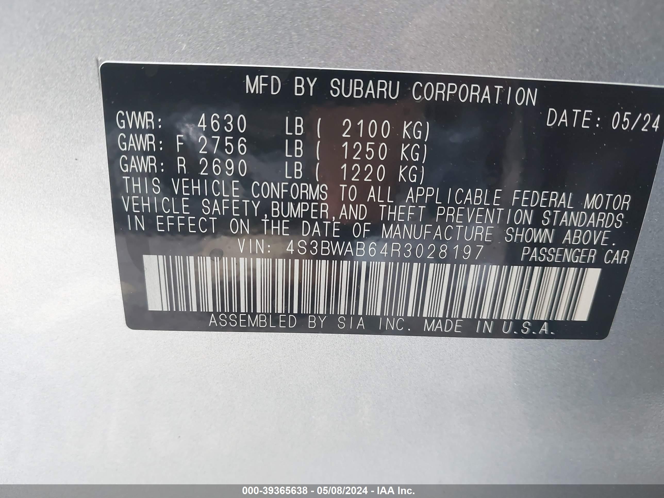 Photo 8 VIN: 4S3BWAB64R3028197 - SUBARU LEGACY 