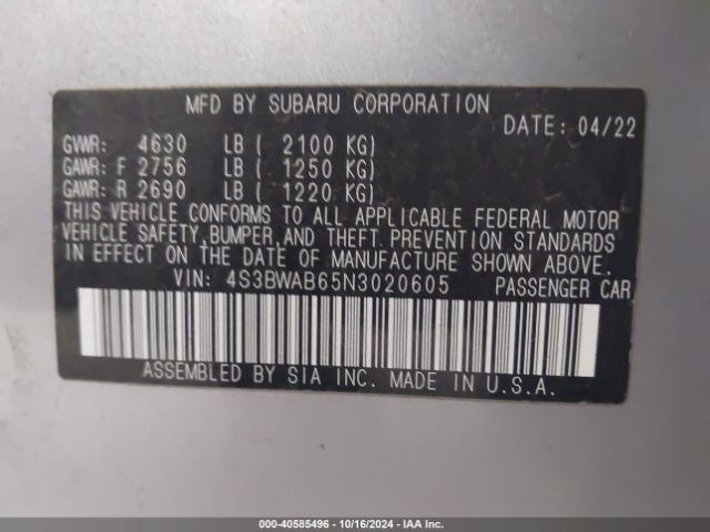 Photo 8 VIN: 4S3BWAB65N3020605 - SUBARU LEGACY 