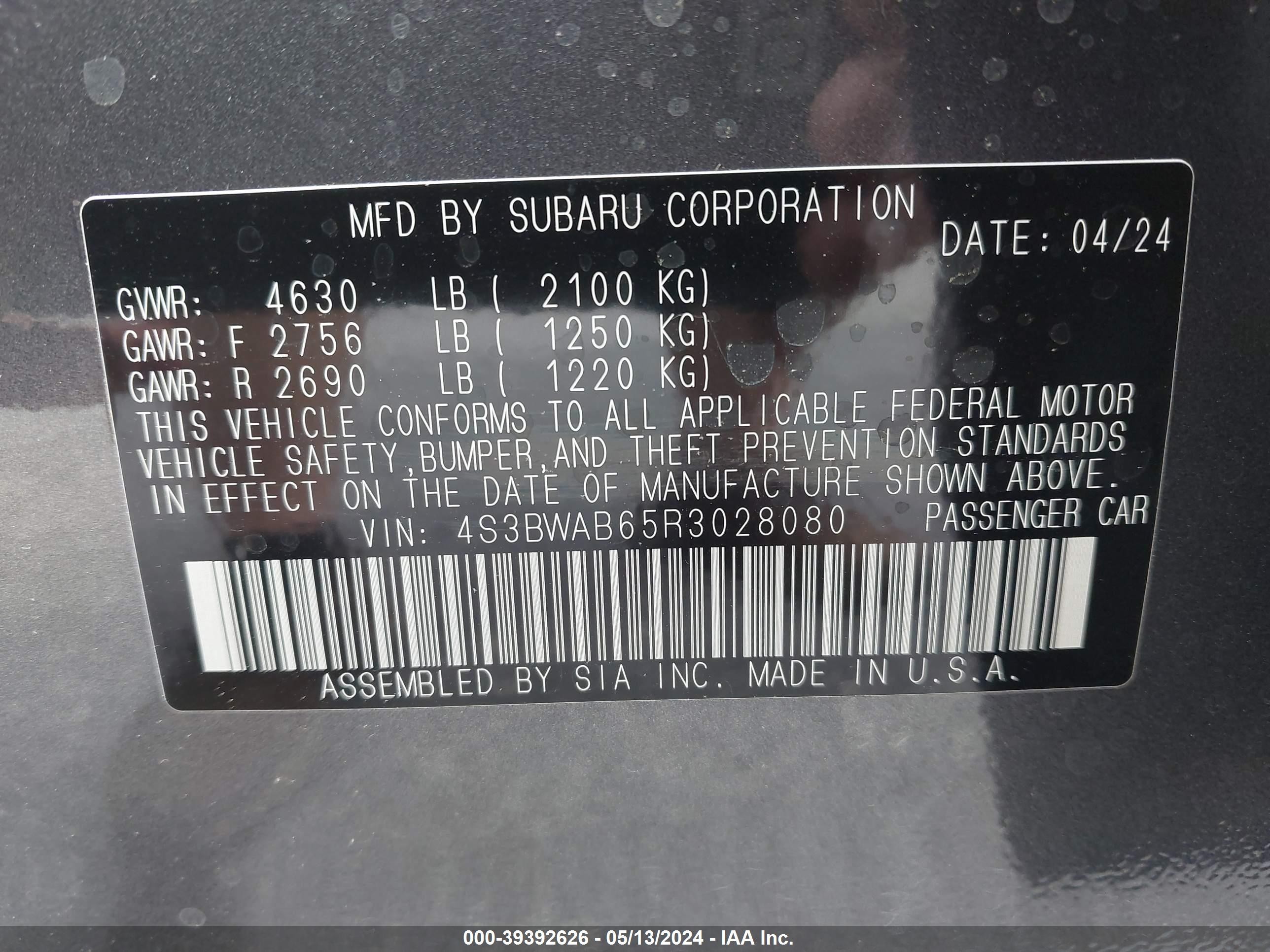 Photo 8 VIN: 4S3BWAB65R3028080 - SUBARU LEGACY 